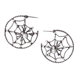 Faux Pearl & Black Spiderweb Earrings